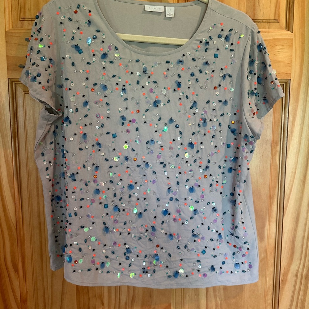 Hinge Gray Embellished Boxy Blouse